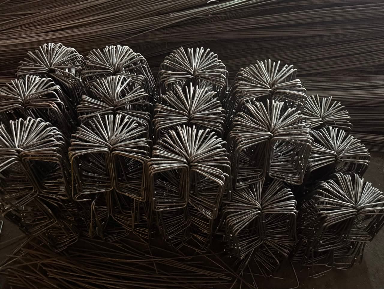 Steel reinforcement products inside a manufacturing warehouse